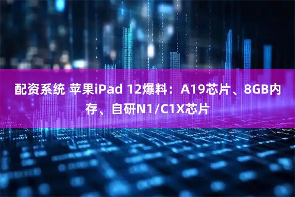 配资系统 苹果iPad 12爆料：A19芯片、8GB内存、自研N1/C1X芯片